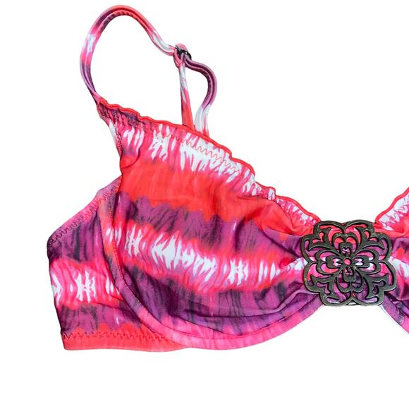 BECCA by Rebecca Virtue Pink Purple Bikini Swim Bathing Suit Top Women's Large - Picture 2 of 8